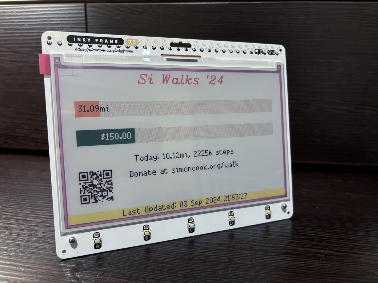 Inky Frame showing walking stats